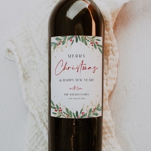 Christmas Wine Label Template, Christmas Wine Gift, Editable Template, Holiday Wine Label, Wine Bottle label, Merry Christmas Label