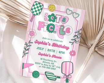 Pickleball Birthday Invitation Template, Let's Pickle, Pickleball Party Invite, Girls Birthday Invite, Tween Birthday, Canva Template