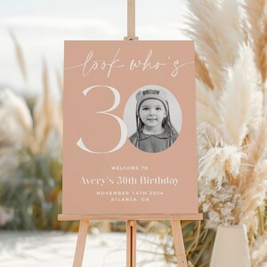 Women 30th Welcome Sign, Look Who's 30 Welcome Sign, Photo Welcome Sign, Editable Welcome Template, Female Welcome Sign, Blush Pink Welcome