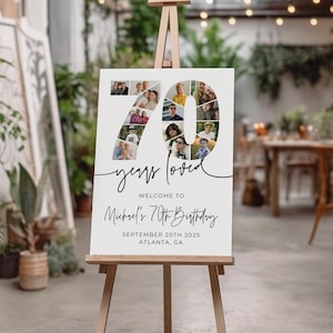 70. Geburtstag Willkommen Schild Vorlage, 70. Geburtstag Fotocollage, 70. Geburtstag Willkommensschild, 70 Collage Board, 70 Jahre geliebt, Canva Vorlage