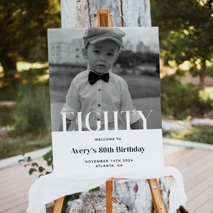 80th Birthday Welcome Sign, Male Welcome Sign, Welcome Sign With Photo, Editable Template, Welcome Poster, 80th Welcome Sign, Unisex