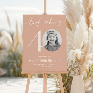 Women 40th Welcome Sign, Look Who&#39;s 40 Welcome Sign, Photo Welcome Sign, Editable Welcome Template, Female Welcome Sign, Blush Pink Welcome
