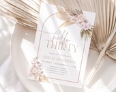 Pampas Grass Birthday Invitation Template, Boho 30th Birthday Invite, Any Age Birthday, Female Adult Birthday, Editable Birthday Invite