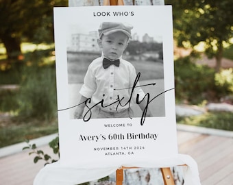 Male 60th Welcome Sign, Look Who's 60 Welcome Sign, Photo Welcome Sign, Editable Welcome Template, Birthday Welcome Poster, Sign With Photo