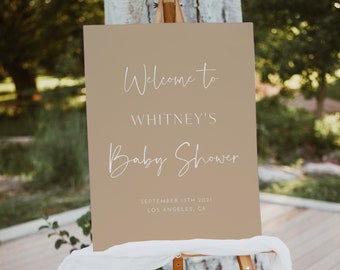 Beige Baby Shower Welcome Sign Template, Modern Welcome Sign, Beige Welcome Template, Editable Template, Neutral Shower Sign