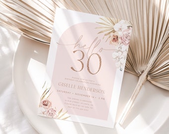 Convite de aniversário Boho, modelo Boho de 30 anos, qualquer idade, aniversário de adulto, convite de aniversário editável, convite para festa de 30 anos