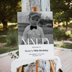 90th Birthday Welcome Sign, Male Welcome Sign, Welcome Sign With Photo, Editable Template, Welcome Poster, 90th Welcome Sign, Unisex
