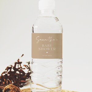 Beige Water Bottle Label Template, Editable Water Bottle Labels, Neutral Baby Shower Water Bottle Template, Beige Water Label