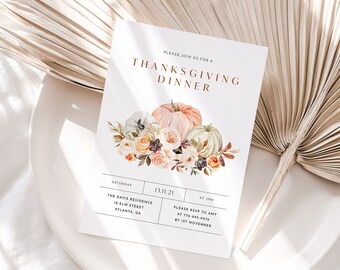 Thanksgiving Dinner Invitation Template, Friendsgiving Invitation, Pumpkin Thanksgiving Invitation, Editable Template, Potluck Dinner Invite