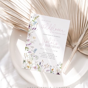 Wildflower 1st Birthday Invitation Template, Baby Girl 1st Birthday Invite, Editable Birthday Invitation Printable, Wildflowers Birthday