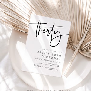 Minimalist Birthday Invitation Template, Modern 30th Birthday Invite, Adult Birthday Party, Editable Boho Birthday Invitation Printable