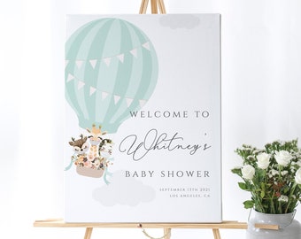Heißluftballon Willkommensschild, Babyparty Willkommensschild, Junge Babyparty, Abenteuer Babyparty, Up & Away Shower, editierbare Vorlage