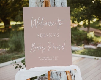 Blush Baby Shower Welcome Sign Template, Modern Welcome Sign, Baby Girl Welcome Template, Editable Template, Minimal Shower Sign