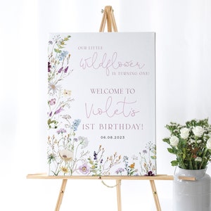Wildflower Welcome Sign, Spring Welcome Sign, 1st Birthday Welcome Template, Girl Birthday Welcome Sign, Editable Welcome