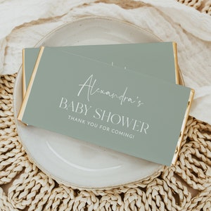 Sage Green Chocolate Bar Wrapper Template, Editable Candy Bar Wrapper, Minimalist Baby Shower Candy Bar Wrapper, Modern Baby Shower