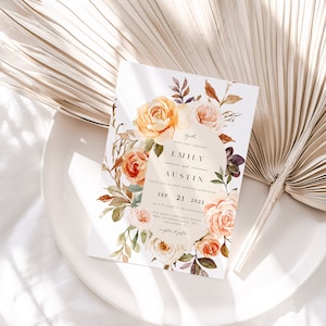 Boho Wedding Invitation Template, Fall Wedding, Burnt Orange, Editable Template, Terracotta Invite, Boho Arch, Rust, Instant Download, Bruno