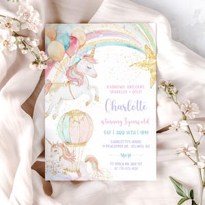Unicorn Birthday Invitation Template, Unicorn 3rd Birthday Invite, Magical Pastel Unicorn Invitation, Girl 3rd Birthday Invitation, Editable
