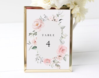 Blush Wedding Table Numbers, Floral Table Numbers Printable Template, Editable Template, Elegant Wedding, Table Number Cards, MONACO