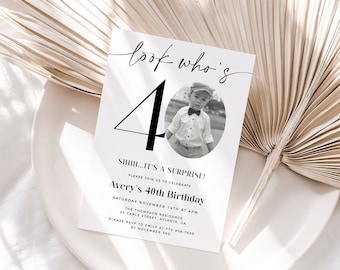 Look Who's 40, 40th Birthday Invitation Template, Photo 40th Birthday Invite, 40th Birthday Party, Male or Female Birthday Invitation