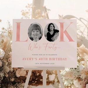 Pink 40th Welcome Sign, Look Who&#39;s 40 Welcome Sign, Photo Welcome Sign, Editable Template, Female Welcome Sign, Welcome Sign For Women