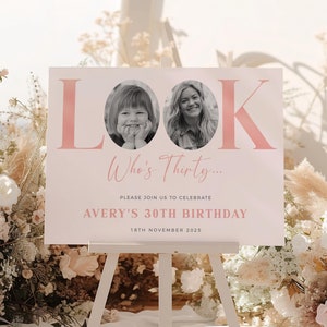 Pink 30th Welcome Sign, Look Who's 30 Welcome Sign, Photo Welcome Sign, Editable Template, Female Welcome Sign, Welcome Sign For Women