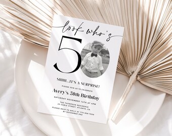 Look Who's 50, 50th Birthday Invitation Template, Photo 50th Birthday Invite, 50th Birthday Party, Male or Female Birthday Invitation