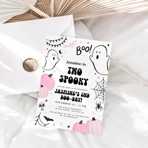 Pink Halloween 2nd Birthday Invitation Template, Girl Two Spooky Birthday Invite, Ghost 2nd Birthday Invite, Editable Invite, Pink Pumpkin