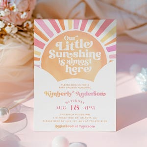 Our Little Sunshine Baby Shower Invitation, Girl Baby Shower Invite, Boho Pink Sun Invitation, Girl Sunshine Boho Baby Shower, Editable