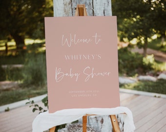 Blush Baby Shower Willkommensschild Vorlage, Modernes Willkommensschild, Baby Mädchen Willkommensschild, Editierbare Vorlage, Minimal Shower Schild