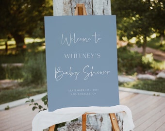 Blue Baby Shower Welcome Sign Template, Modern Welcome Sign, Powder Blue Welcome Template, Editable Template, Minimal Shower Sign