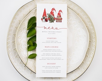 Christmas Menu Template, Gnome Christmas Menu, Editable Dinner Menu, Cute Christmas Menu Card, Holiday Menu Printable