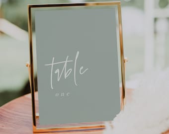 Sage Green Table Numbers Template, Modern Wedding Table Numbers, Editable Template, Minimalist Table Numbers Printable, SAGE