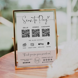 Scan To Pay Sign, QR Code Template, Small Business Sign Template, Business Payment Method Sign, Editable Template, Paypal Sign, Venmo Sign