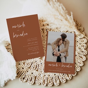 Terracotta Photo Wedding Invitation, Desert Photo Invitation, Modern Minimalist Invitation Template, Editable Template, Fall Wedding, EARTHY