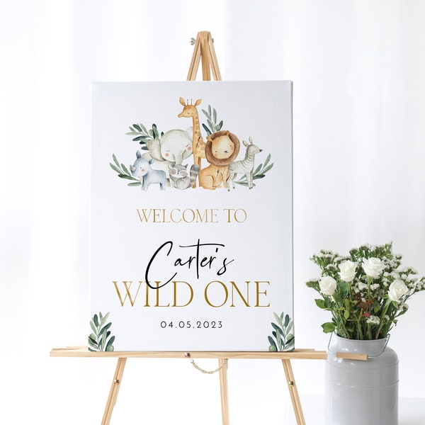 Safari Birthday Welcome Sign, Wild One Welcome Sign, Safari First Birthday Welcome Template, 1st Birthday Sign, Editable Welcome Sign