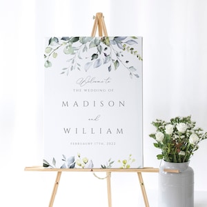 Modern Welcome Sign Template, 4 Sizes, Greenery Wedding Welcome Poster, Wedding Easel Sign, Large Welcome Sign, Editable Template, Florence