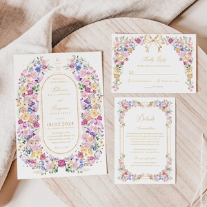 Spring Floral Wedding Invitation Suite, Garden Wedding Invitation, Elegant Flowers Wedding Invite, Wildflowers Wedding Invitation, Colorful