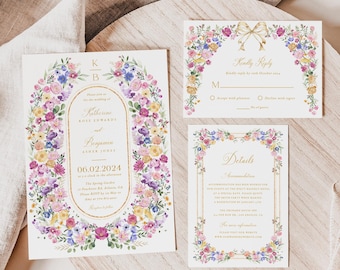 Spring Floral Wedding Invitation Suite, Garden Wedding Invitation, Elegant Flowers Wedding Invite, Wildflowers Wedding Invitation, Colorful
