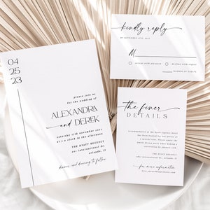 Minimalistische Hochzeitseinladungs-Set, moderne Hochzeitseinladungs-Reihe, moderne minimalistische Einladungsvorlage, bearbeitbare Vorlage, Ava