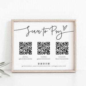 QR Code Sign Template, Scan To Pay Sign, Small Business Sign, Business Payment Options Sign, Editable Template, Paypal, Venmo, Cashapp Sign