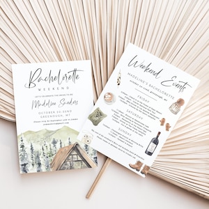 Bachelorette Weekend Itinerary Template, Lake, Mountain Retreat, Bachelorette Invitation, Forest Hens Party Invite, Hens Weekend Itinerary