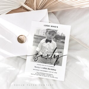 Look Who's 60, 60th Birthday Invitation Template, Photo 60th Birthday Invite, 60th Birthday Party, Male or Female Birthday Invitation