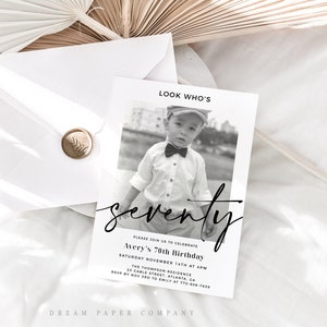 Look Who&#39;s 70, 70th Birthday Invitation Template, Photo 70th Birthday Invite, 70th Birthday Party, Male or Female Birthday Invitation
