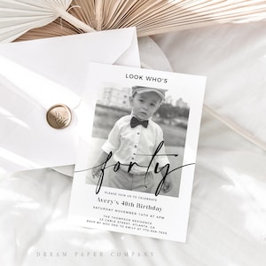 Look Who&#39;s 40, 40th Birthday Invitation Template, Photo 40th Birthday Invite, 40th Birthday Party, Male or Female Birthday Invitation