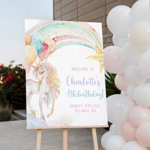 Unicorn Birthday Welcome Sign Template, Unicorn 4th Birthday Welcome Sign, Magical Pastel Unicorn Signs, Girl 4th Birthday Decor, Editable