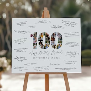 100th Birthday Signature Board, 100th Birthday Photo Collage, Editable Template, 100 Years, 100th Anniversary, 100 Collage Board, Canva