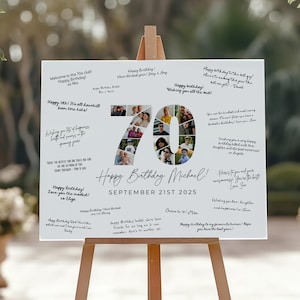 Unterschriftenbrett zum 70. Geburtstag, Fotocollage zum 70. Geburtstag, bearbeitbare Vorlage, 70 Jahre, 70-jähriges Jubiläum, 70 Collage Board, Canva-Vorlage