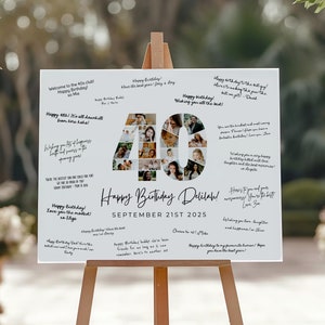 Modelo de quadro de assinaturas de 40º aniversário, colagem de fotos de 40º aniversário, placa de boas-vindas de 40º aniversário, pôster de autógrafos de 40º aniversário, 40º aniversário, Canva