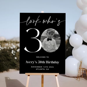 Black 30th Birthday Welcome Sign, Look Who&#39;s 30, Male Welcome Sign, Photo Welcome Sign, Editable Welcome Template, Black Welcome Sign