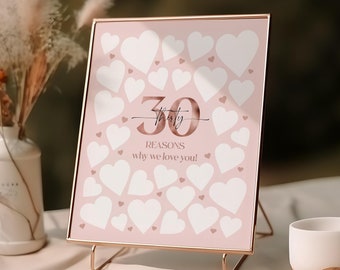 30 Reasons We Love You Printable, Pink 30th Birthday Signs, Keepsake Poster, Memories Poster, 30th Signature Board, 30th Decorations Women